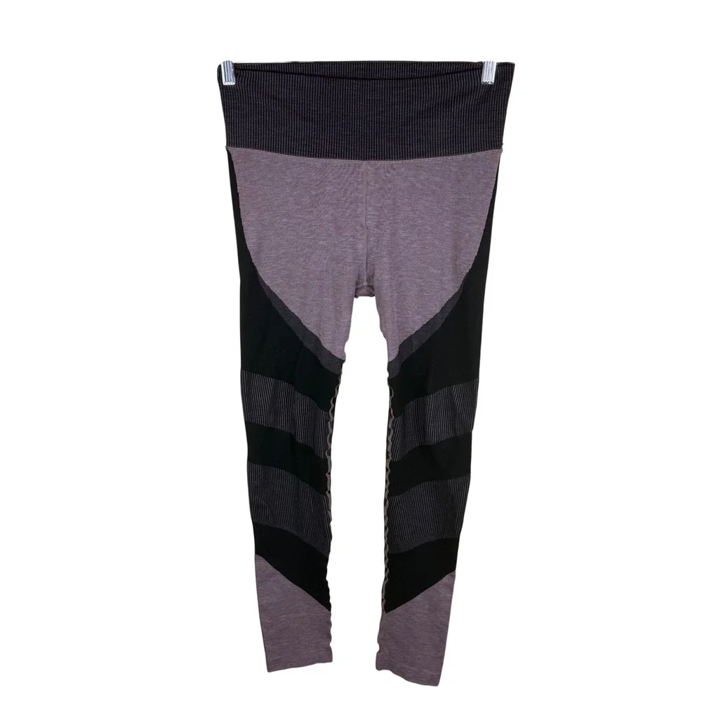 Alo Yoga Seamless Radiance High Rise Leggings Womens Large Black Lavender Active